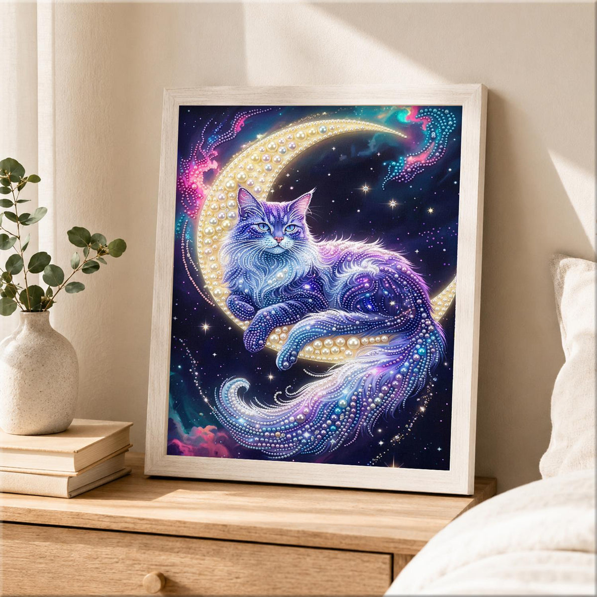 Cat Lounging on the Moon pearl painting – image 2