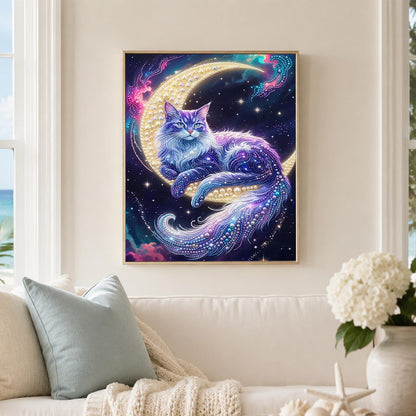Cat Lounging on the Moon pearl painting – image 3