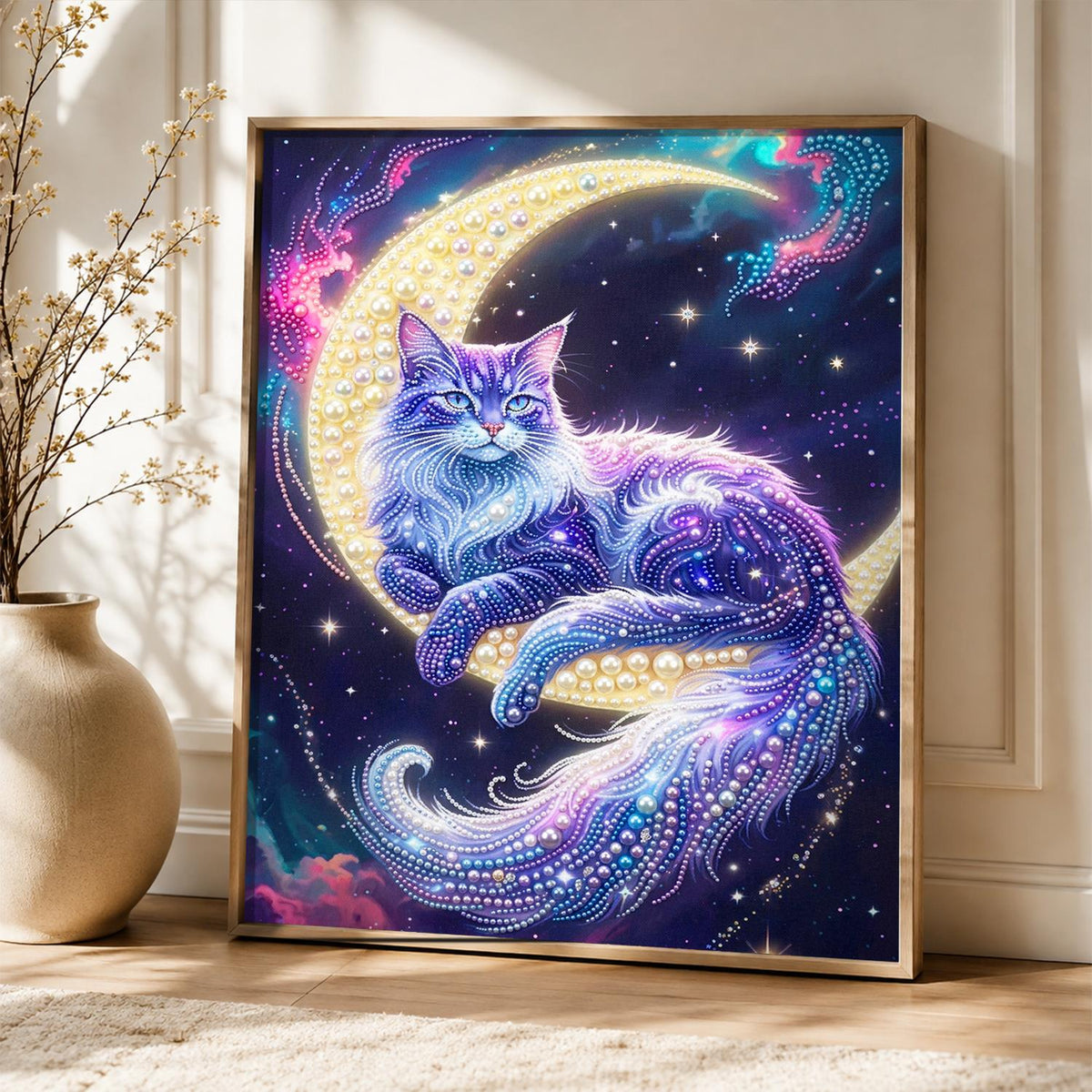 Cat Lounging on the Moon pearl painting – image 5