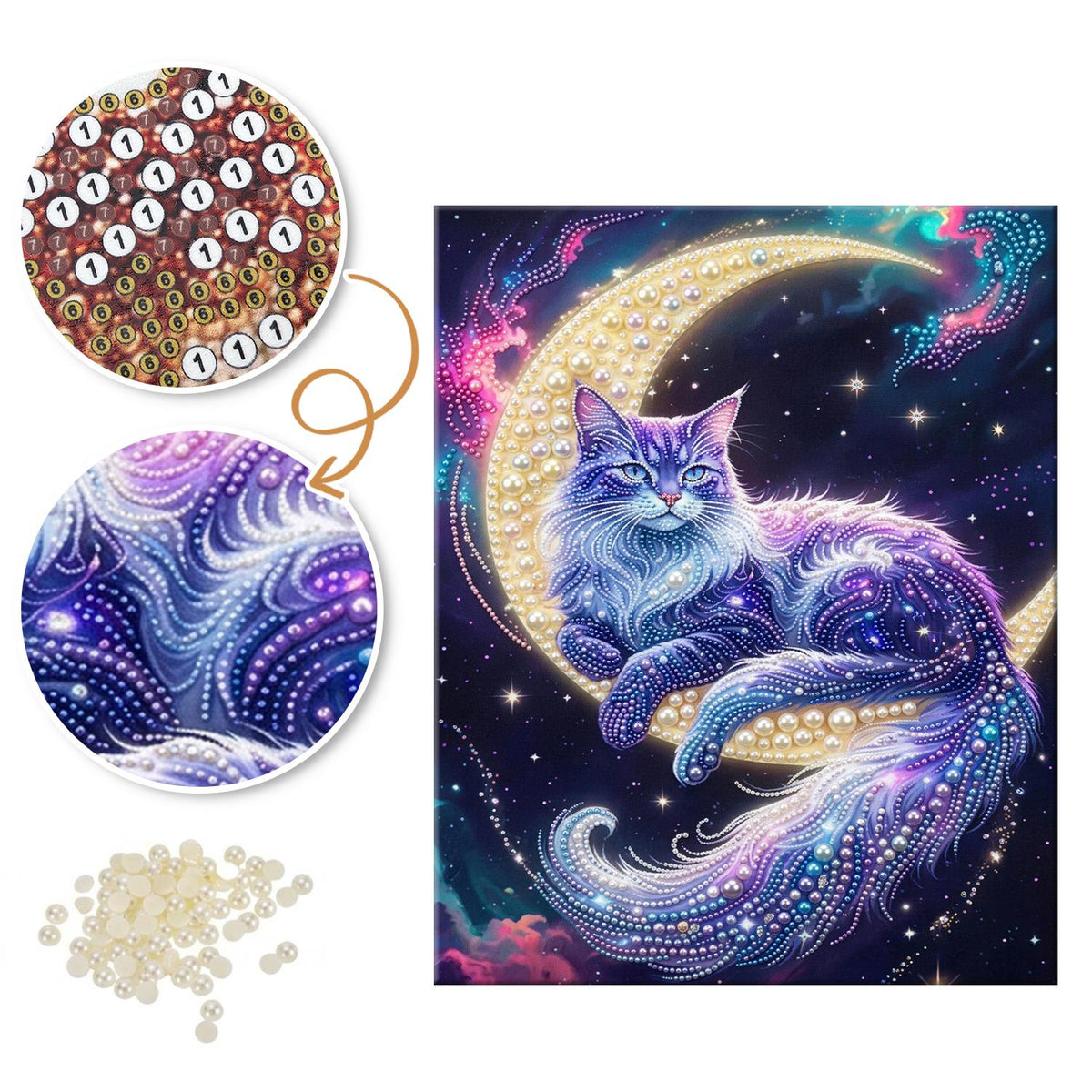 Cat Lounging on the Moon pearl painting – image 6