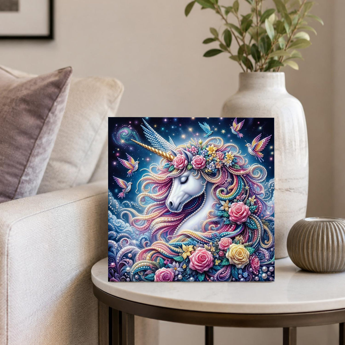 Hummingbird Rose Unicorn pearl painting – image 4