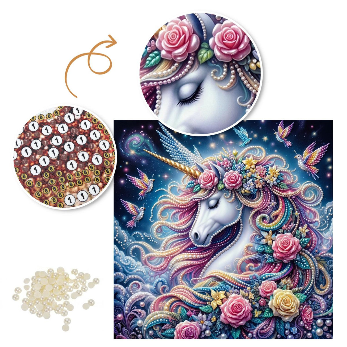 Hummingbird Rose Unicorn pearl painting – image 6