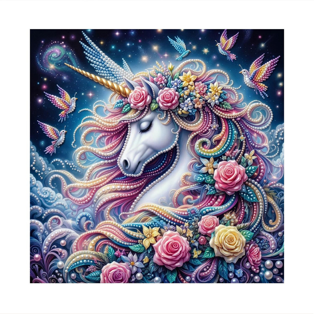 Hummingbird Rose Unicorn pearl painting – image 11