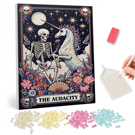 The Audacity Skeleton and Unicorn pearl painting – image 1