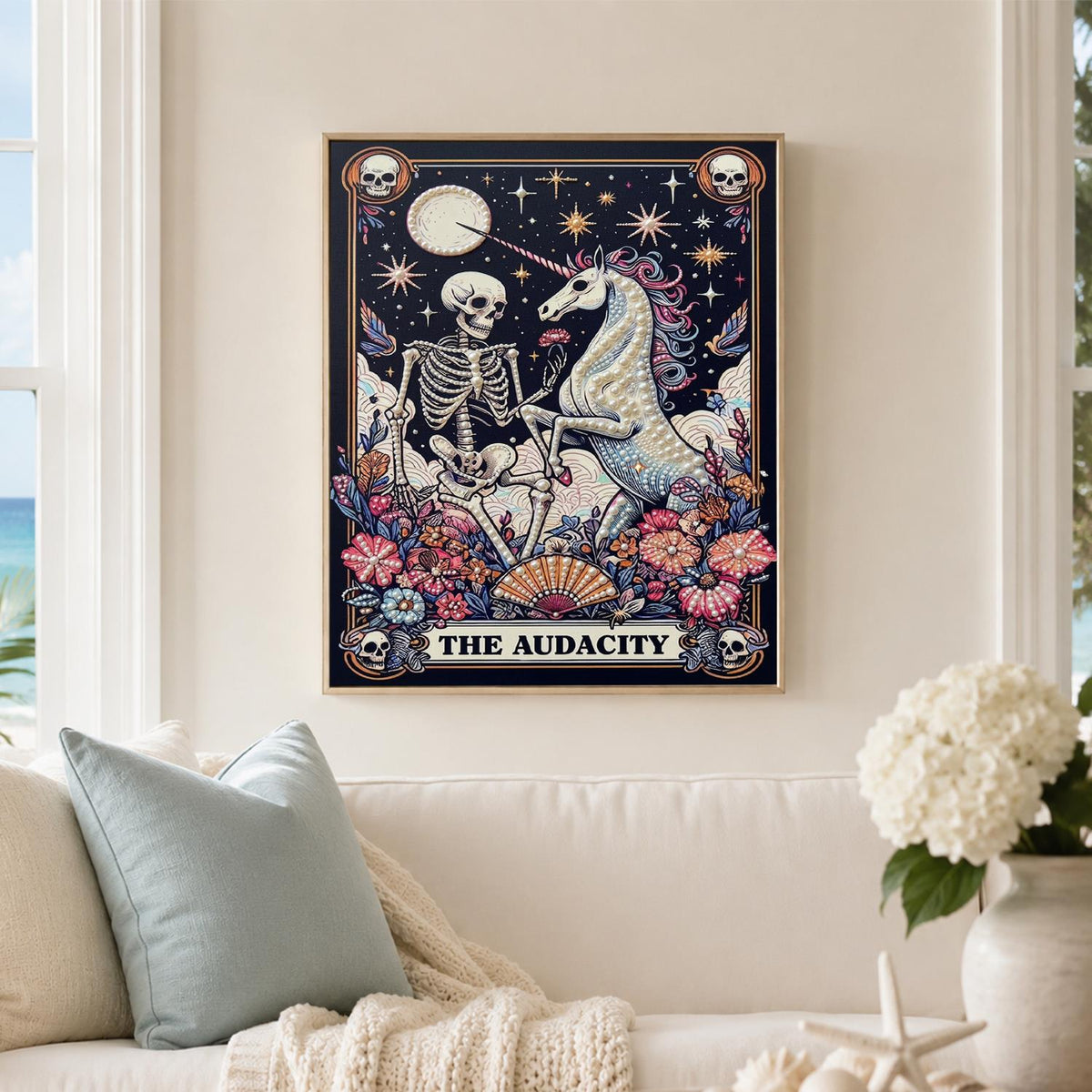 Midnight Skeleton Unicorn Tarot pearl painting – image 3