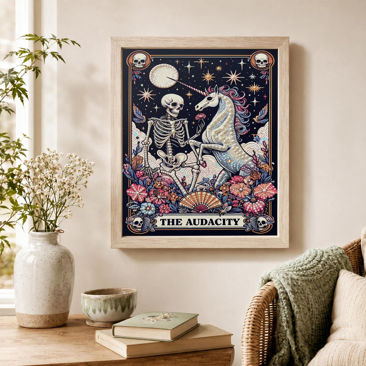 Midnight Skeleton Unicorn Tarot pearl painting – image 4