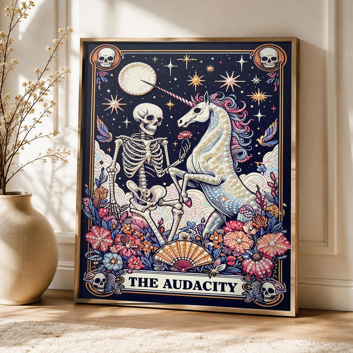 Midnight Skeleton Unicorn Tarot pearl painting – image 5