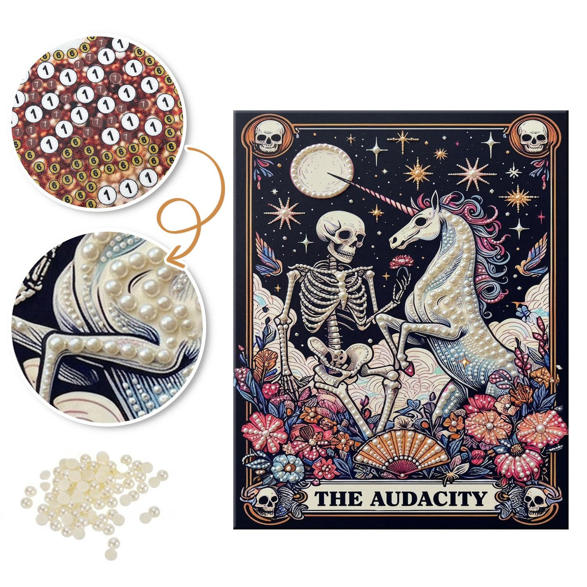 Midnight Skeleton Unicorn Tarot pearl painting – image 6
