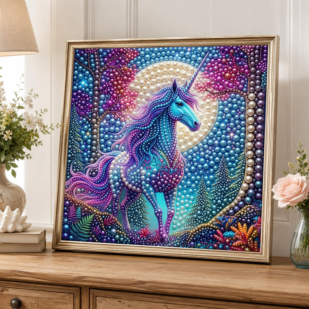 Violet-Maned Unicorn Moonrise pearl painting – image 5