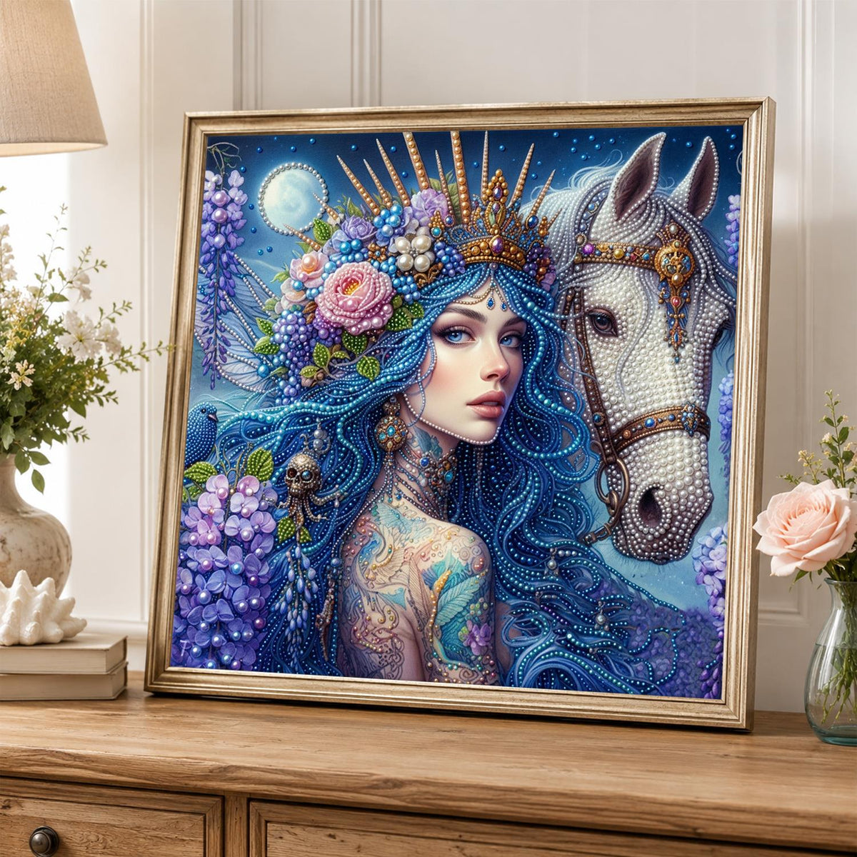 Wisteria Queen and White Steed pearl painting – image 5