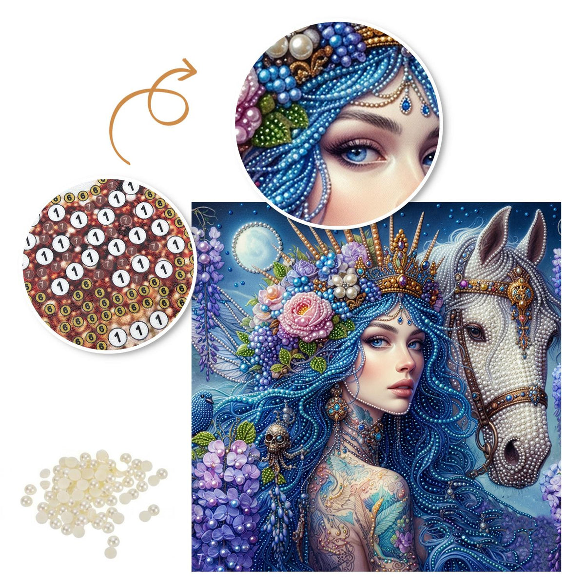 Wisteria Queen and White Steed pearl painting – image 6