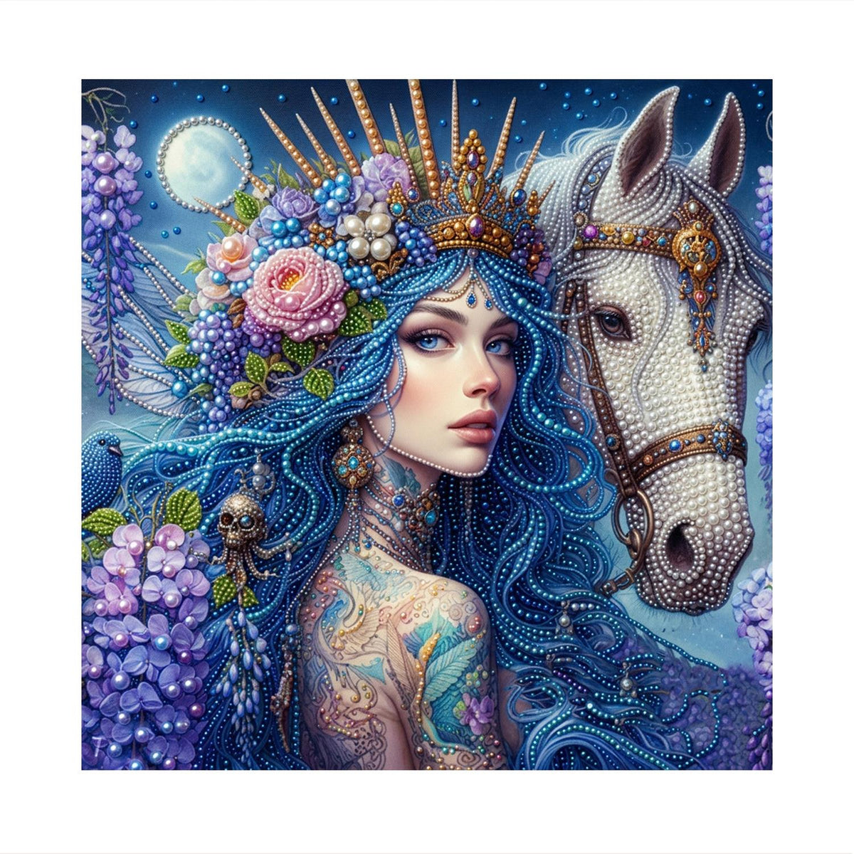 Wisteria Queen and White Steed pearl painting – image 11