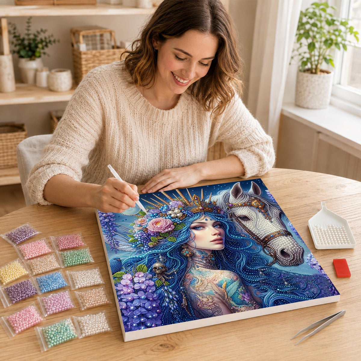 Wisteria Queen and White Steed pearl painting – image 16