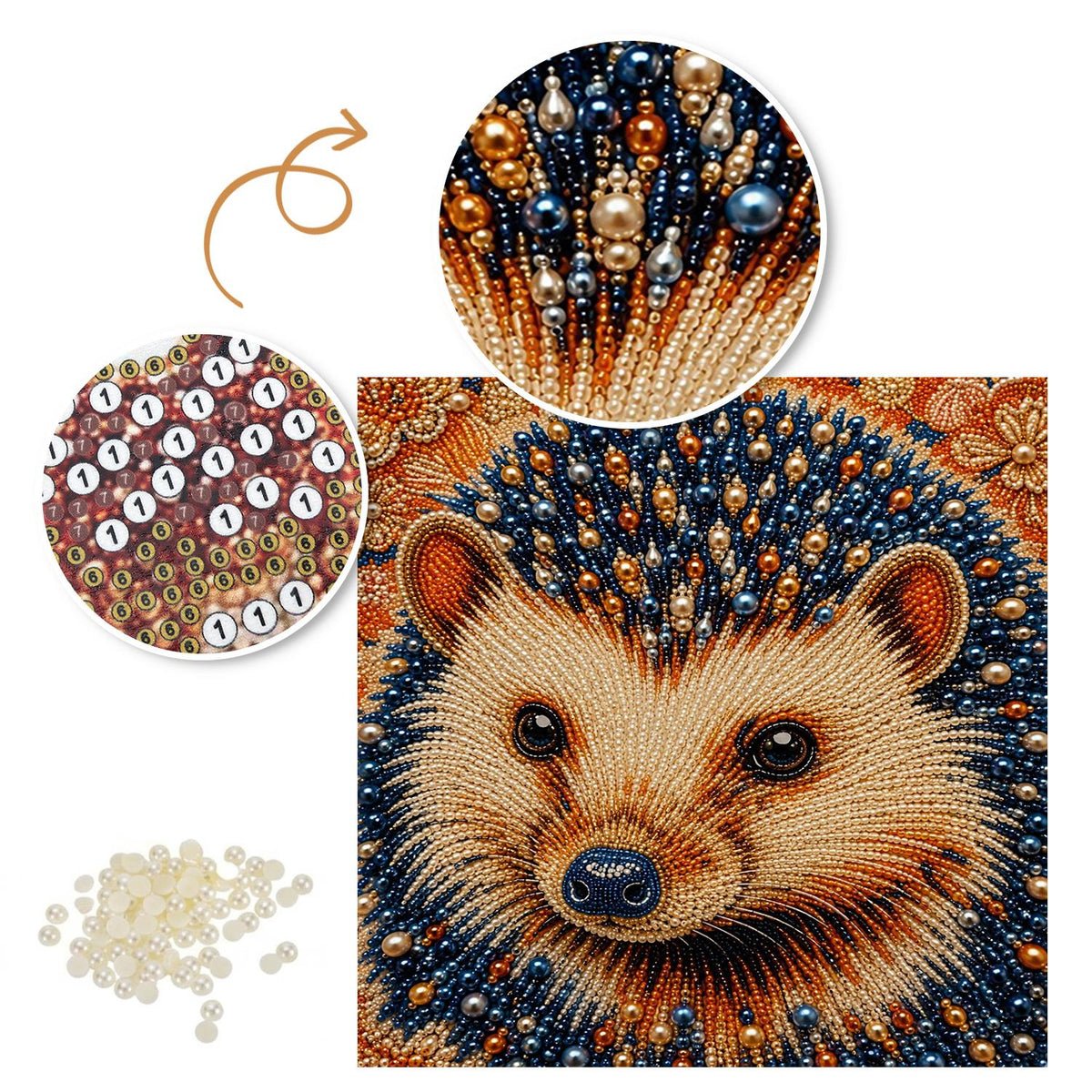 Golden Hedgehog Close-Up pearl painting – image 6