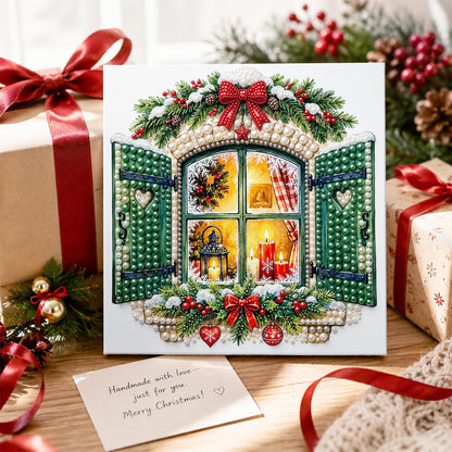 Green-Shuttered Candlelit Window pearl painting – image 2