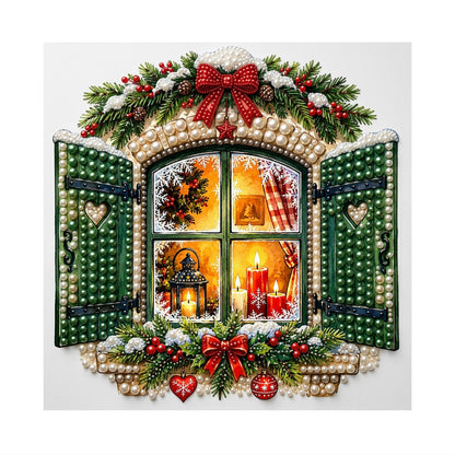 Green-Shuttered Candlelit Window pearl painting – image 11