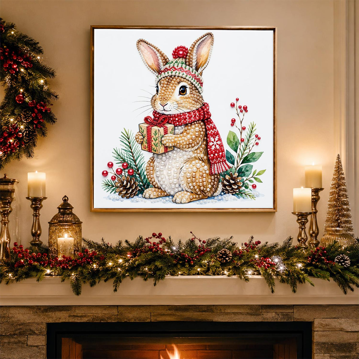 Bunny with a Wrapped Gift pearl painting – image 3