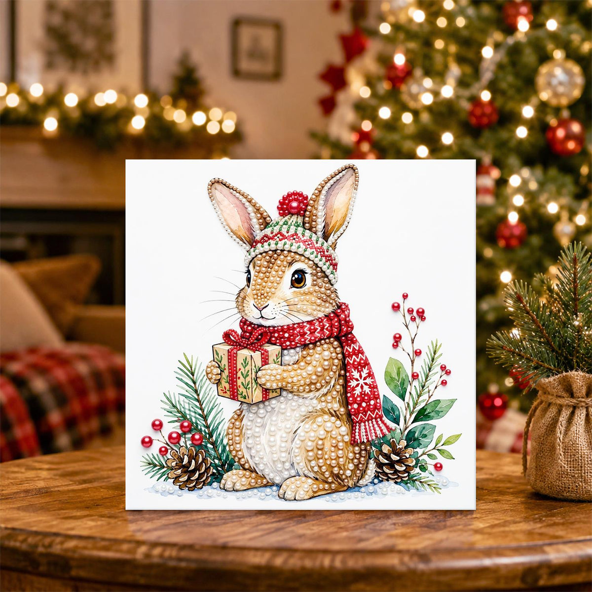 Bunny with a Wrapped Gift pearl painting – image 5