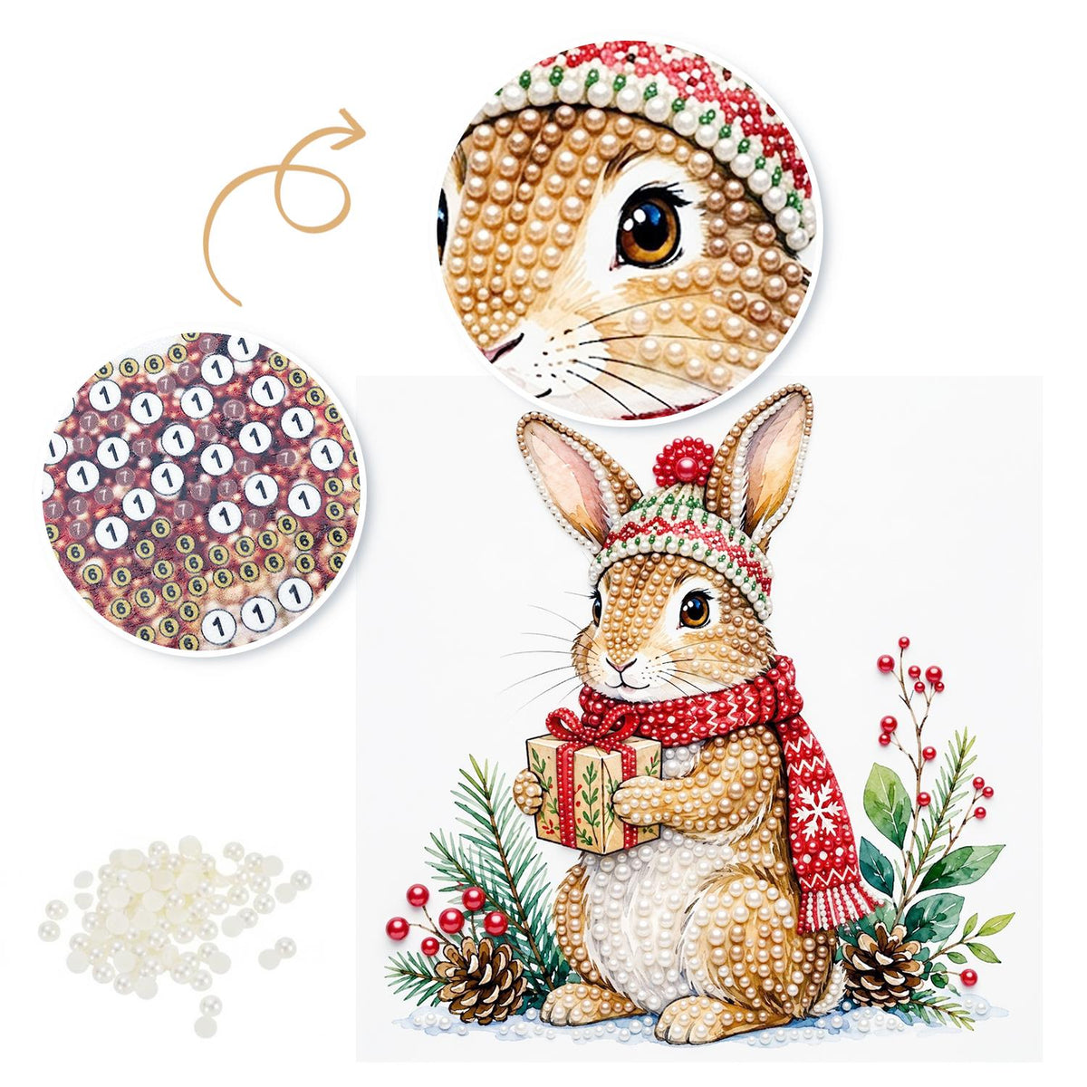 Bunny with a Wrapped Gift pearl painting – image 6