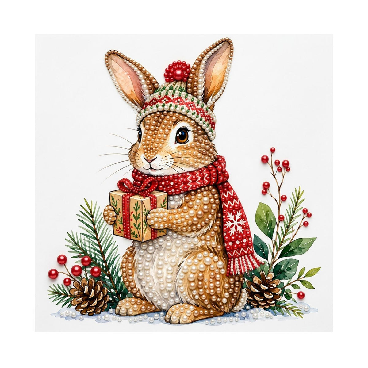 Bunny with a Wrapped Gift pearl painting – image 11