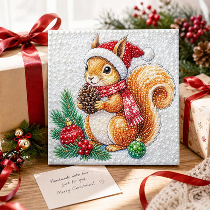 Santa-Hat Squirrel with Pine Cone pearl painting – image 2