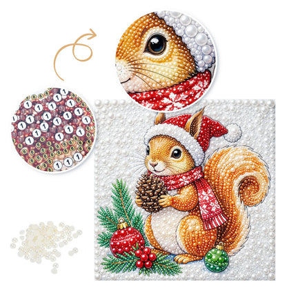 Santa-Hat Squirrel with Pine Cone pearl painting – image 6