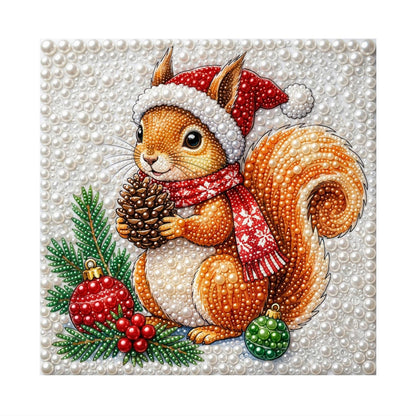 Santa-Hat Squirrel with Pine Cone pearl painting – image 11