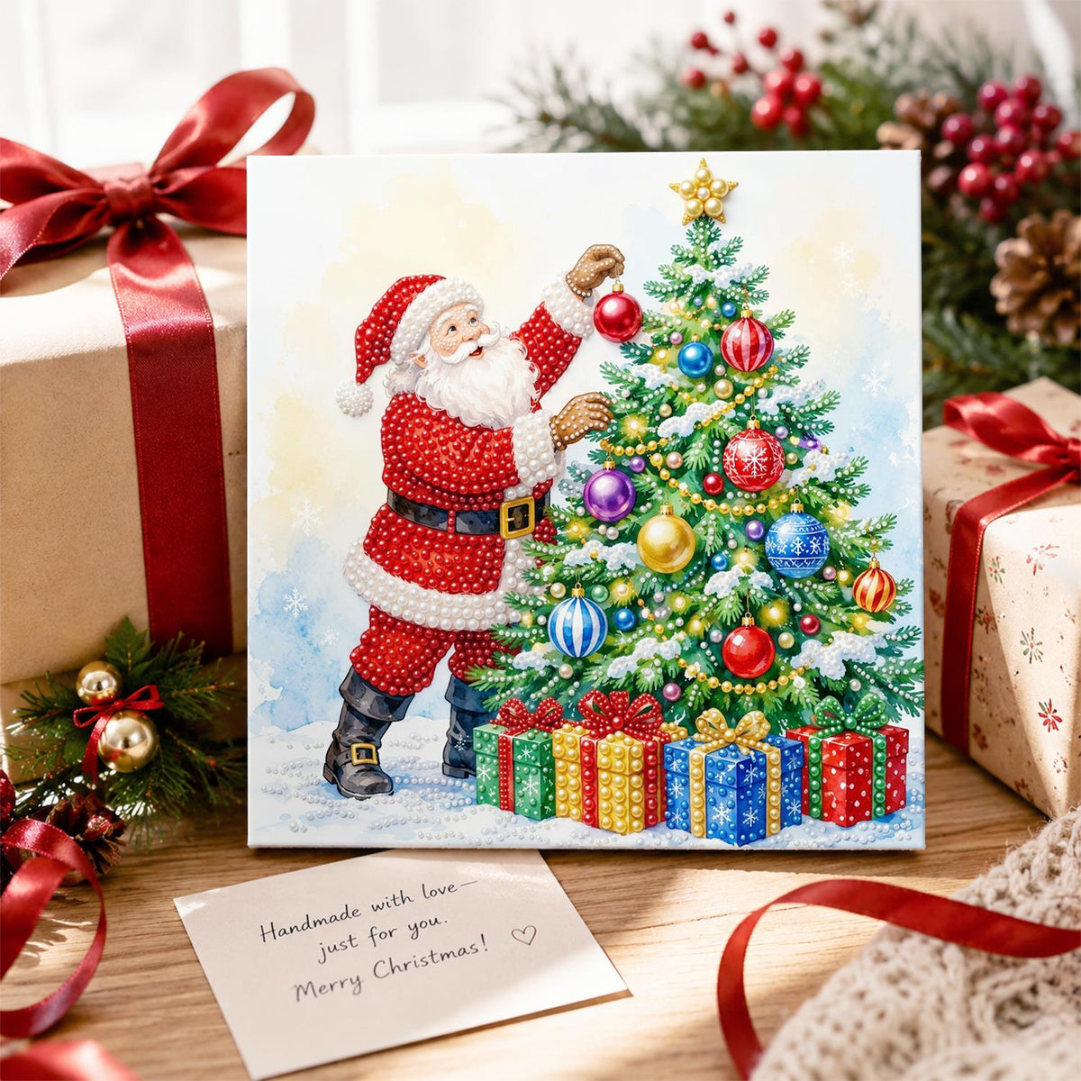 Santa Trimming the Tree pearl painting – image 2
