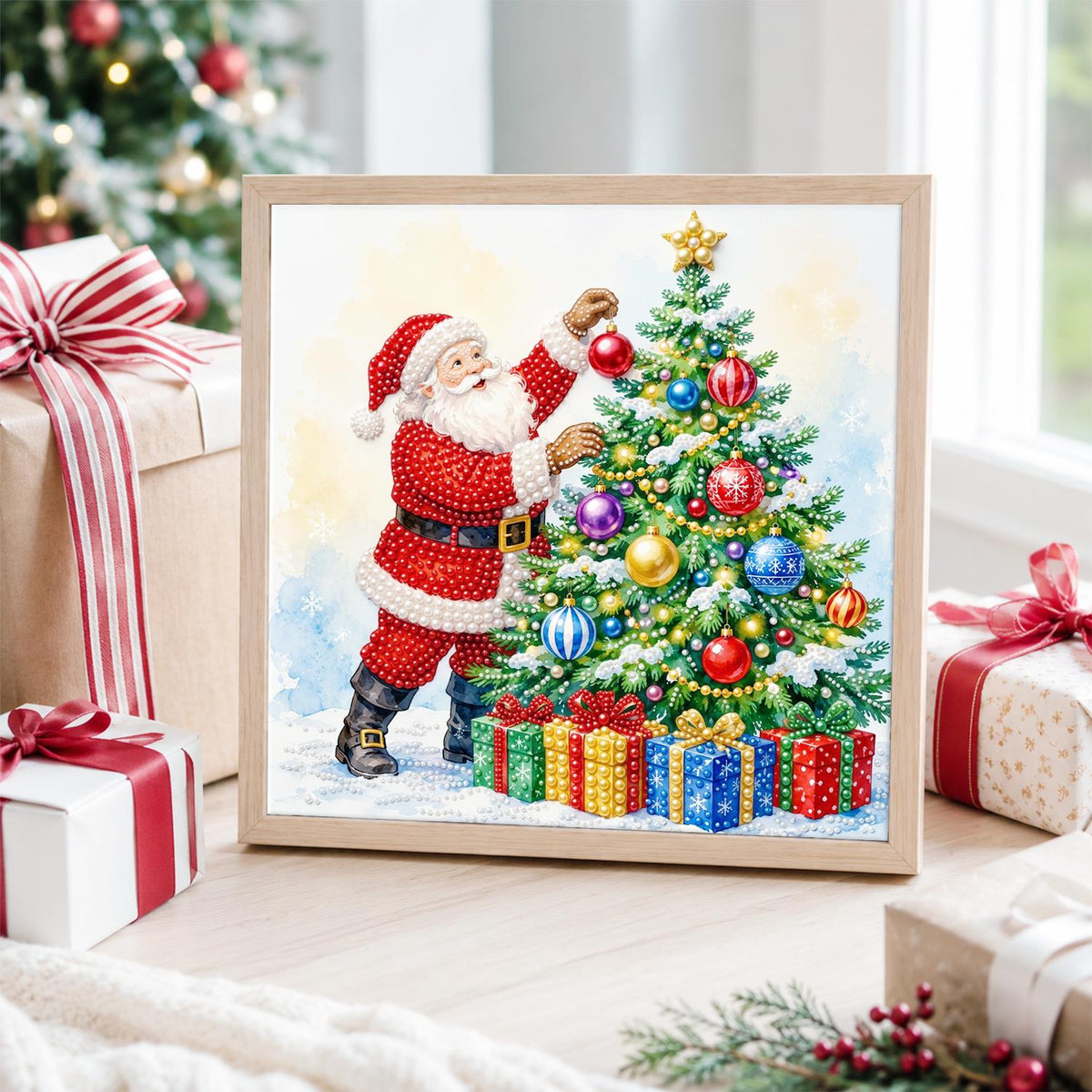 Santa Trimming the Tree pearl painting – image 4