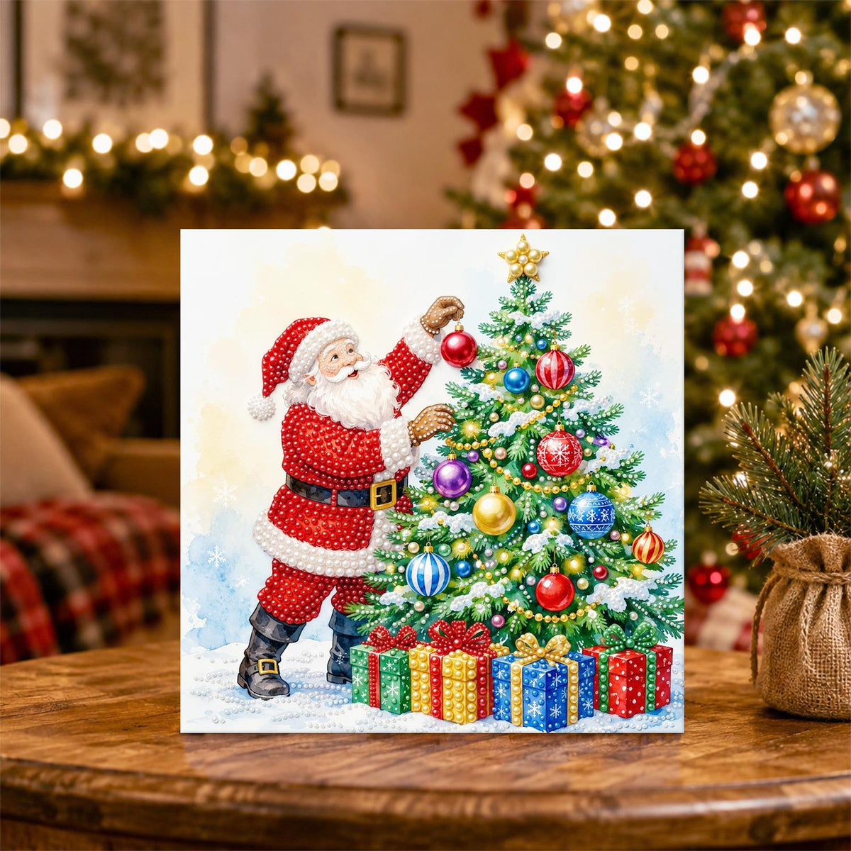 Santa Trimming the Tree pearl painting – image 5