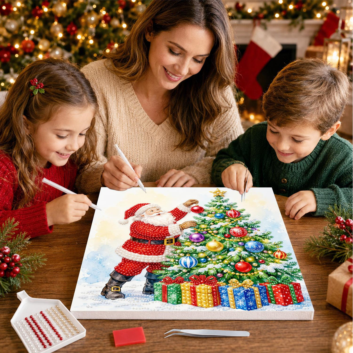 Santa Trimming the Tree pearl painting – image 15