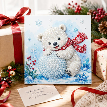 Polar Cub Rolling a Snowball pearl painting – image 2