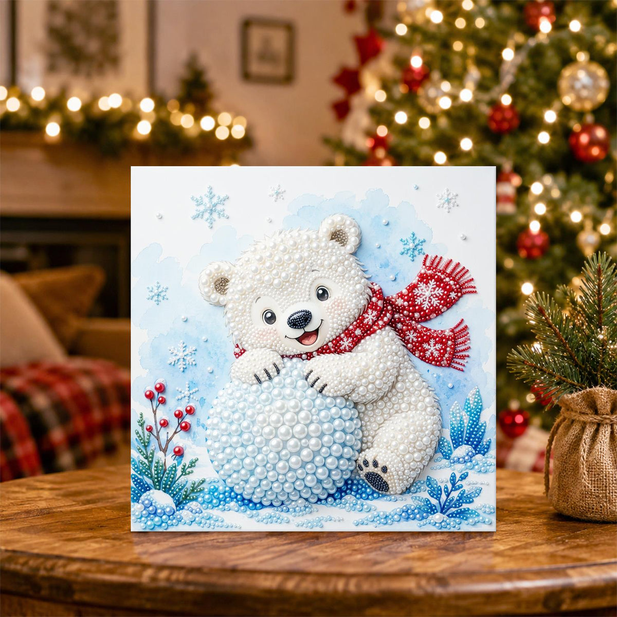 Polar Cub Rolling a Snowball pearl painting – image 5