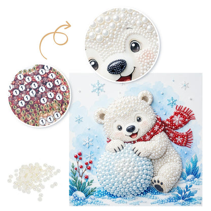 Polar Cub Rolling a Snowball pearl painting – image 6