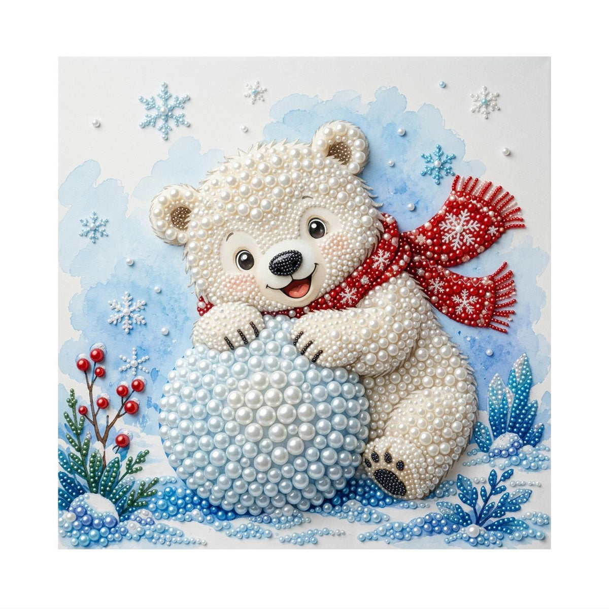 Polar Cub Rolling a Snowball pearl painting – image 11
