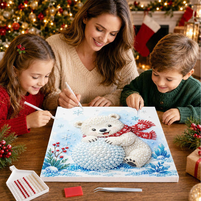 Polar Cub Rolling a Snowball pearl painting – image 15