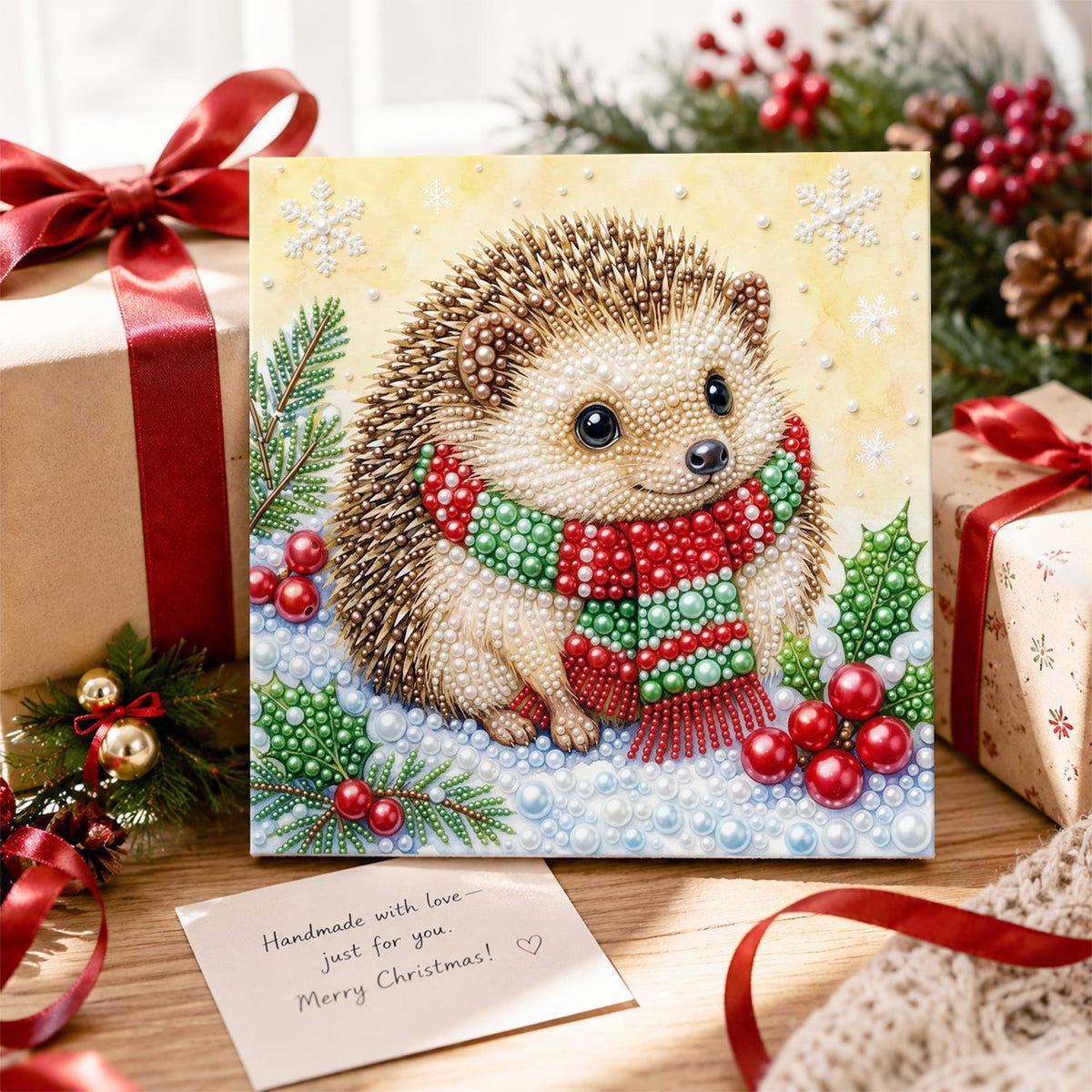 Hedgehog in a Striped Scarf pearl painting – image 2