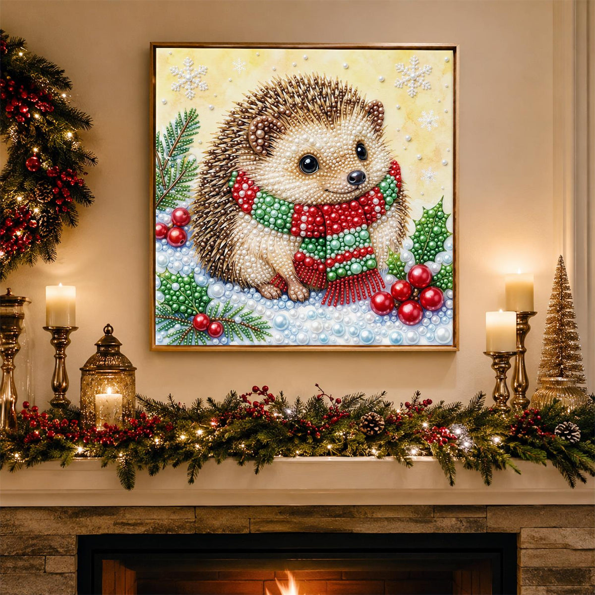 Hedgehog in a Striped Scarf pearl painting – image 3