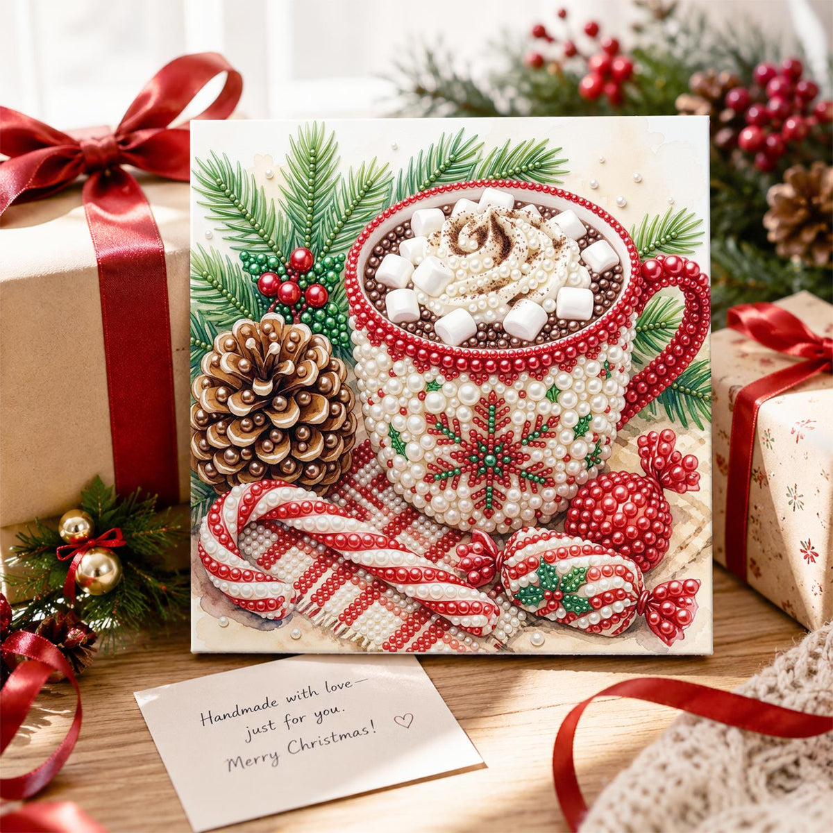Marshmallow Cocoa and Candy Canes pearl painting – image 2
