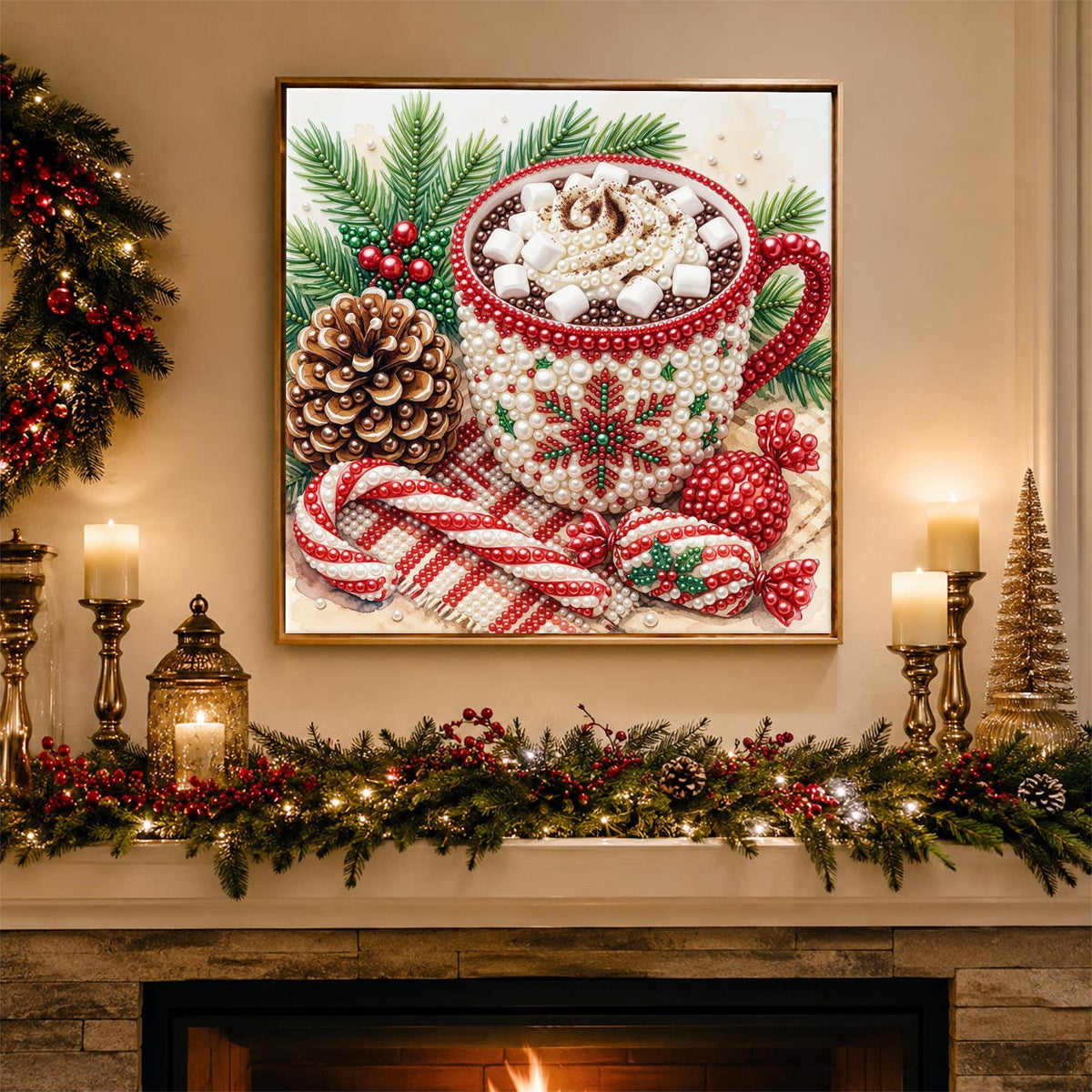 Marshmallow Cocoa and Candy Canes pearl painting – image 3