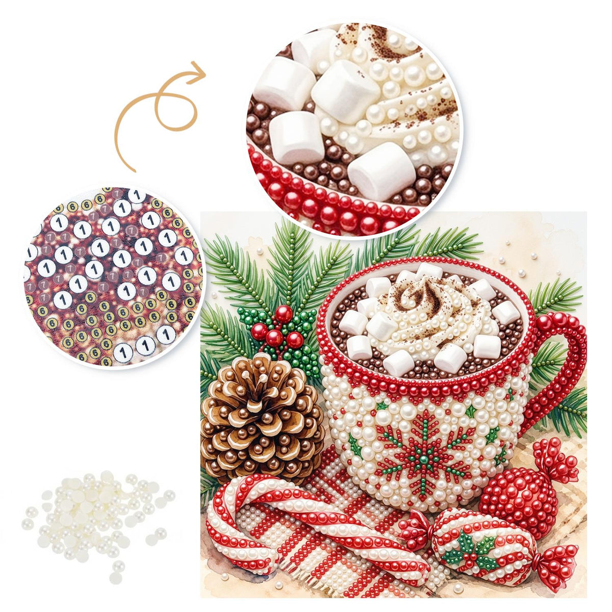 Marshmallow Cocoa and Candy Canes pearl painting – image 6