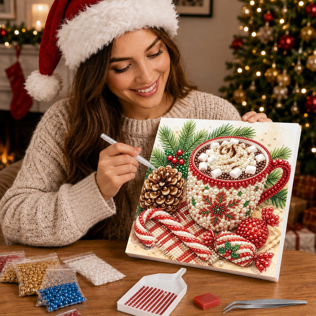 Marshmallow Cocoa and Candy Canes pearl painting – image 16