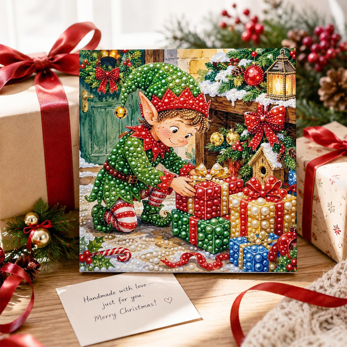 Elf Stacking Christmas Gifts pearl painting – image 2