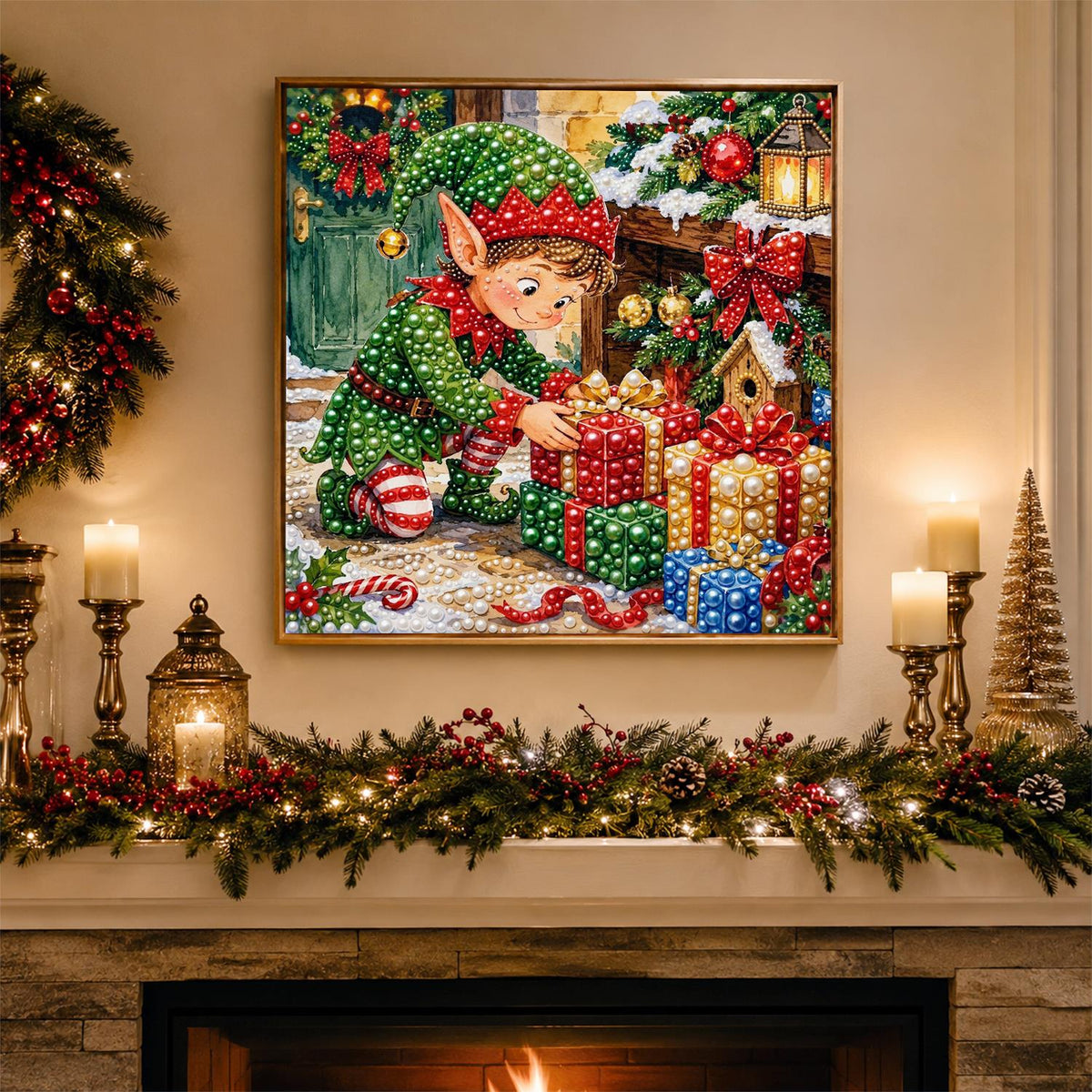 Elf Stacking Christmas Gifts pearl painting – image 3