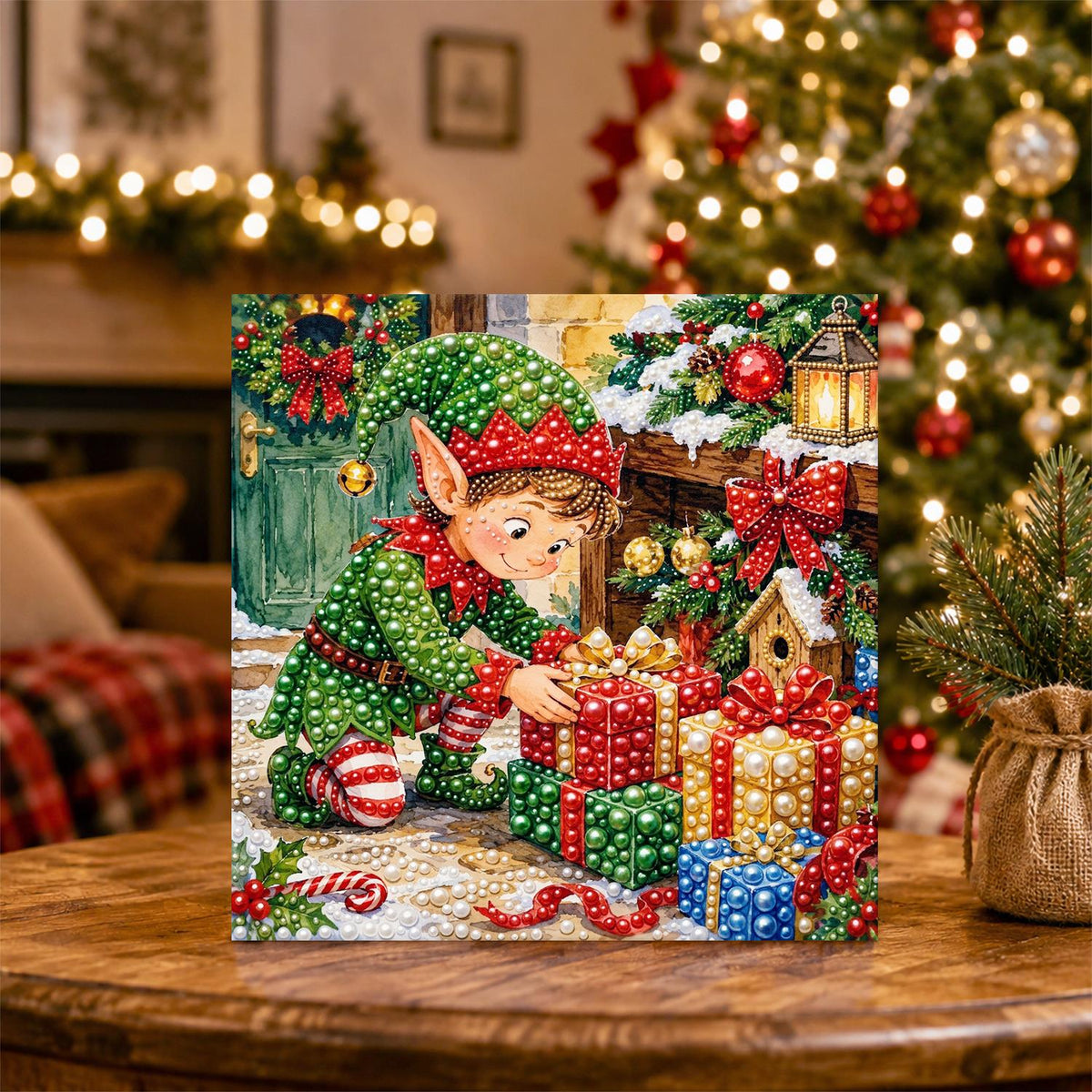 Elf Stacking Christmas Gifts pearl painting – image 5