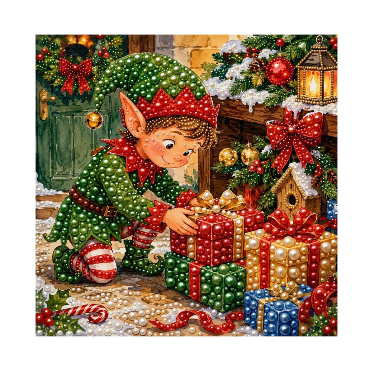 Elf Stacking Christmas Gifts pearl painting – image 11