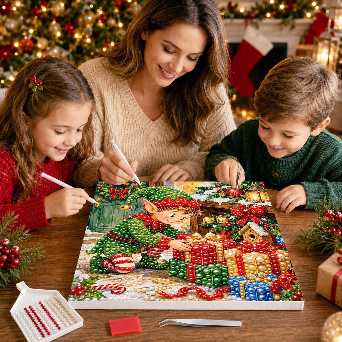 Elf Stacking Christmas Gifts pearl painting – image 15