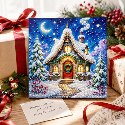 Moonlit Cottage with Red Door pearl painting – image 2