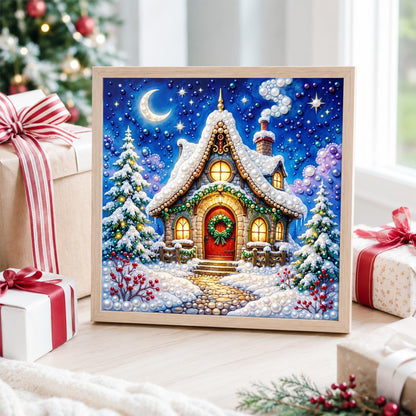 Moonlit Cottage with Red Door pearl painting – image 4