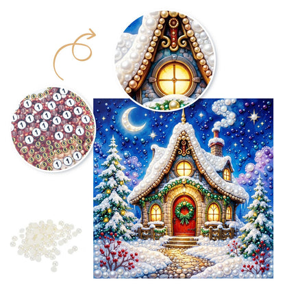 Moonlit Cottage with Red Door pearl painting – image 6